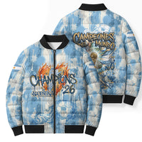 Argentina Football Campeones Del Mundo 2026 Bomber Puffer Jacket Champions Soccer Flag Watercolor Paint Drips Trophy