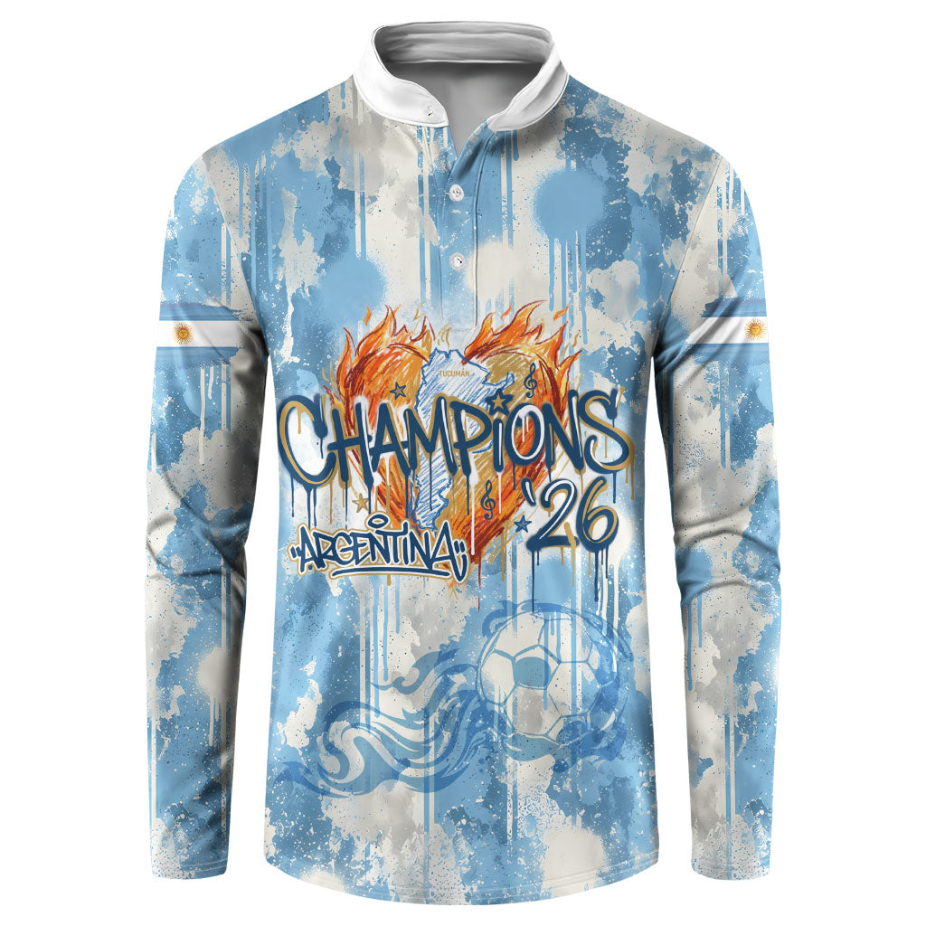 Argentina Football Campeones Del Mundo 2026 Button Sweatshirt Champions Soccer Flag Watercolor Paint Drips Trophy