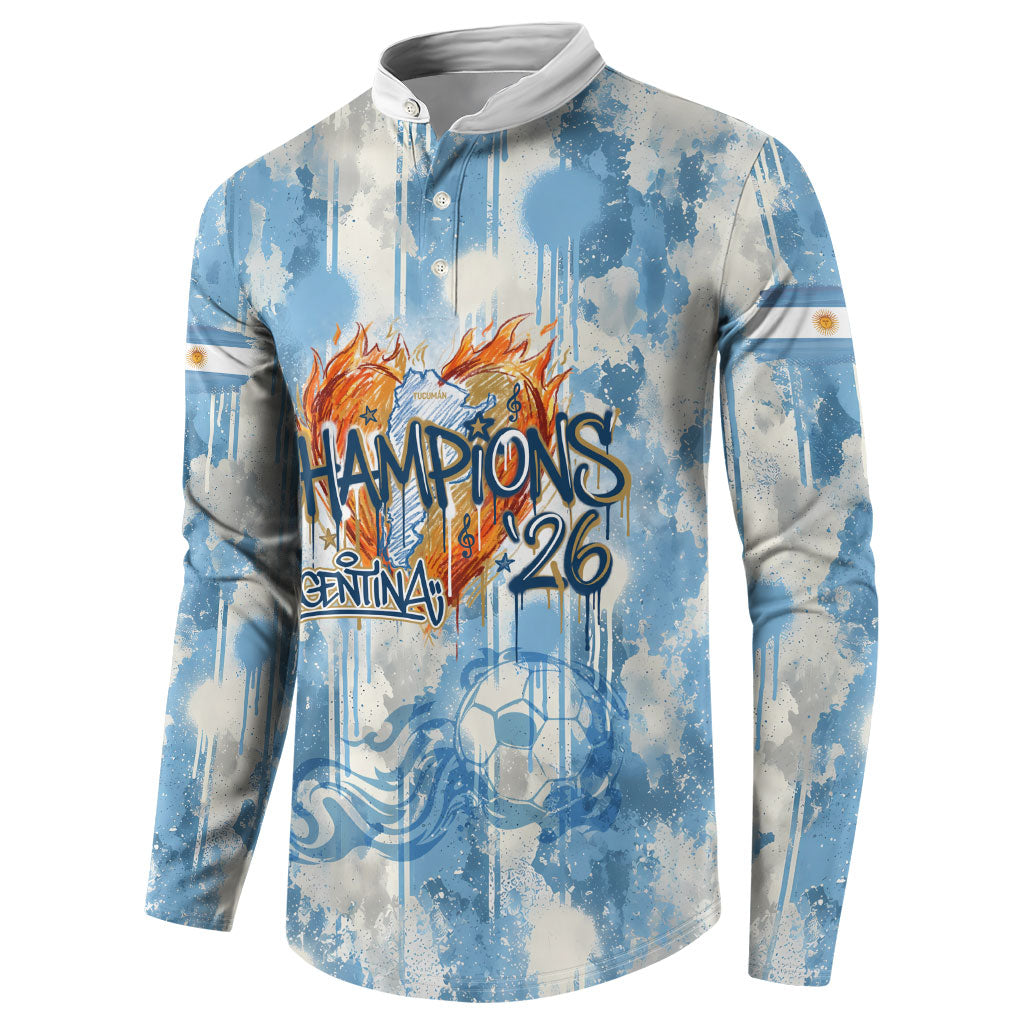 Argentina Football Campeones Del Mundo 2026 Button Sweatshirt Champions Soccer Flag Watercolor Paint Drips Trophy