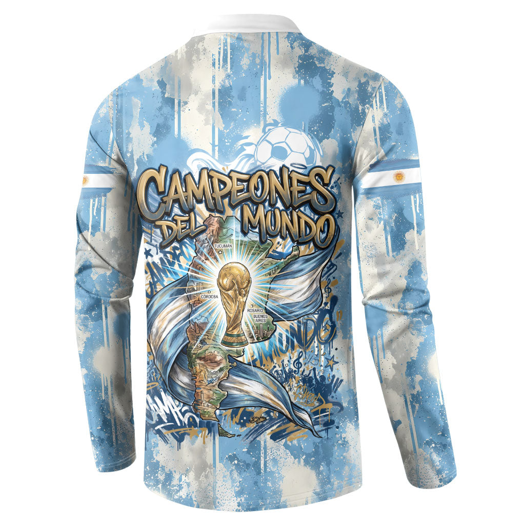 Argentina Football Campeones Del Mundo 2026 Button Sweatshirt Champions Soccer Flag Watercolor Paint Drips Trophy