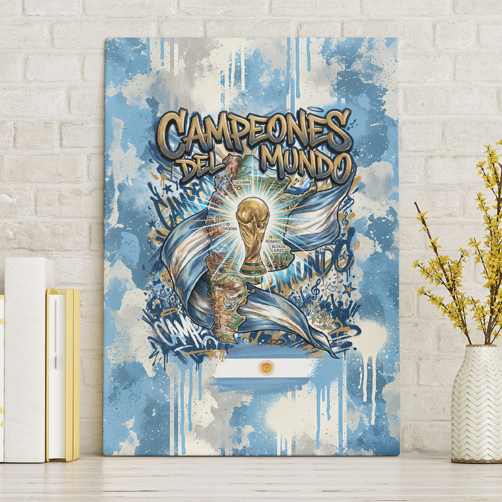 Argentina Football Campeones Del Mundo 2026 Canvas Wall Art Champions Soccer Flag Watercolor Paint Drips Trophy