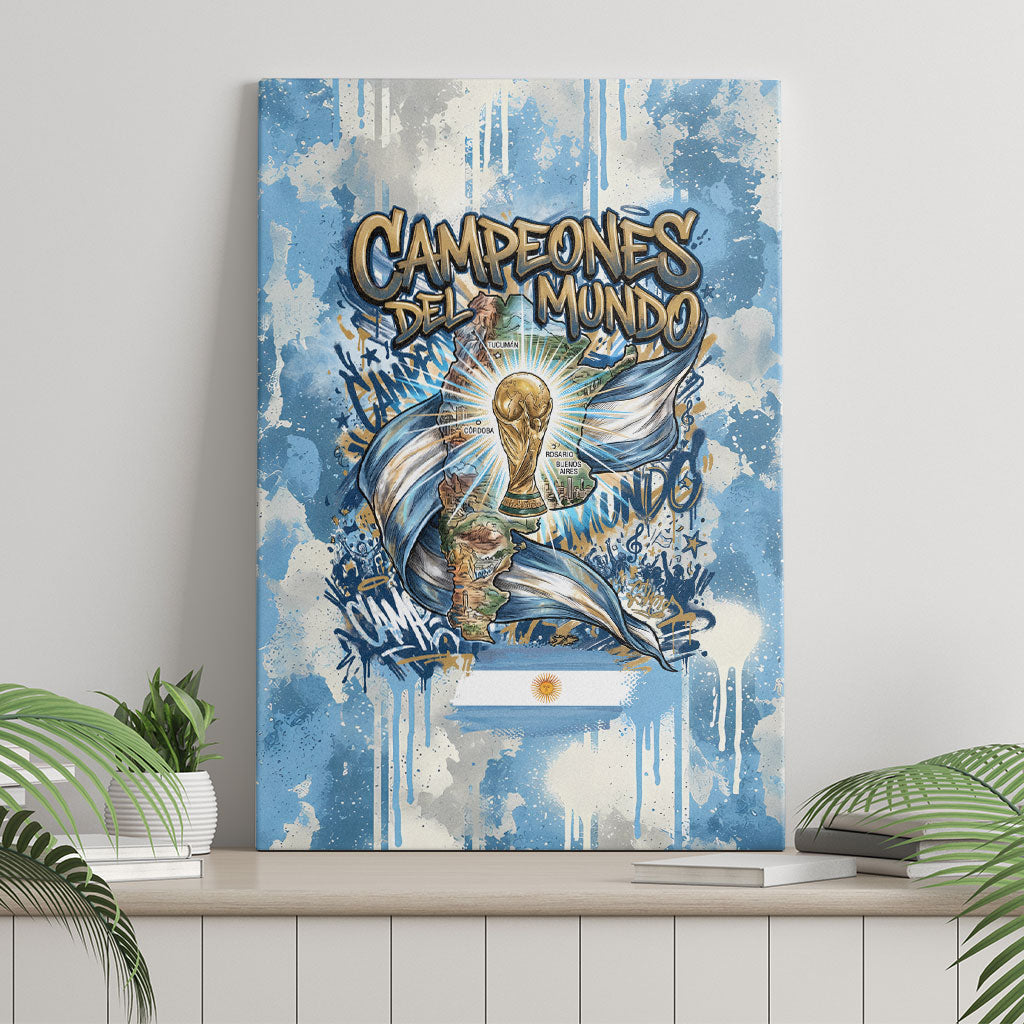 Argentina Football Campeones Del Mundo 2026 Canvas Wall Art Champions Soccer Flag Watercolor Paint Drips Trophy