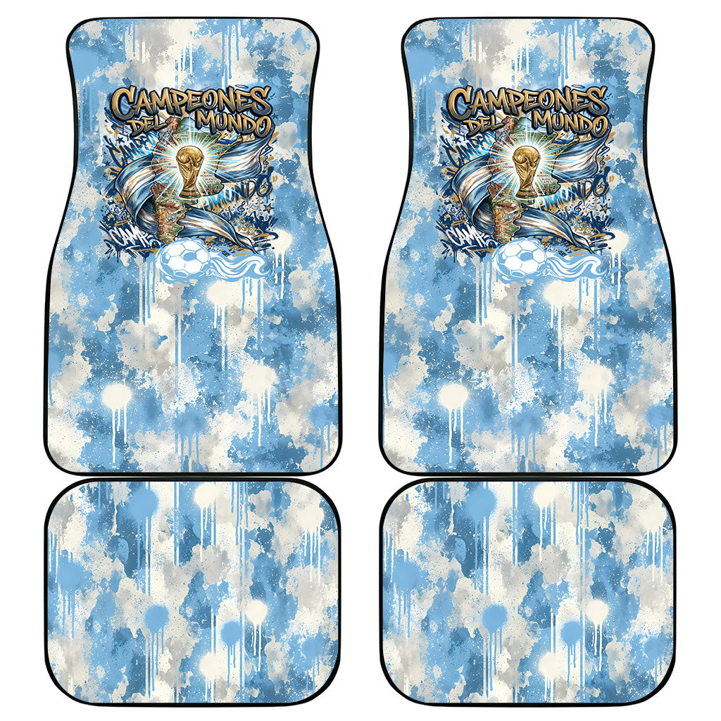 Argentina Football Campeones Del Mundo 2026 Car Mats Champions Soccer Flag Watercolor Paint Drips Trophy