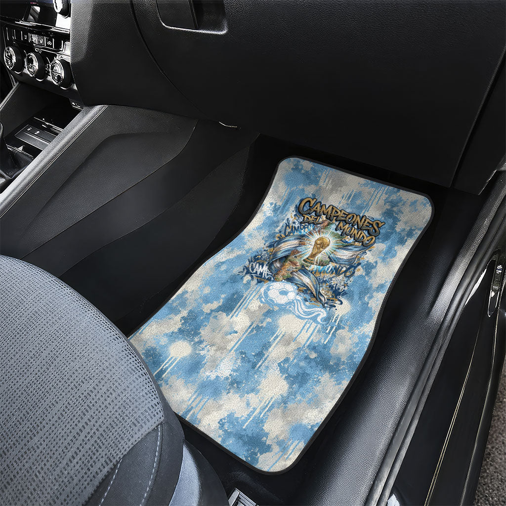 Argentina Football Campeones Del Mundo 2026 Car Mats Champions Soccer Flag Watercolor Paint Drips Trophy