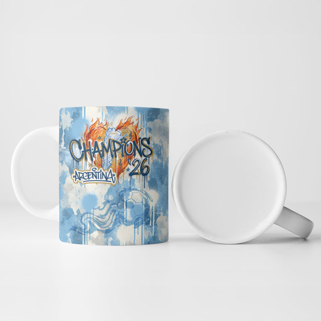 Argentina Football Campeones Del Mundo 2026 Ceramic Mug Champions Soccer Flag Watercolor Paint Drips Trophy