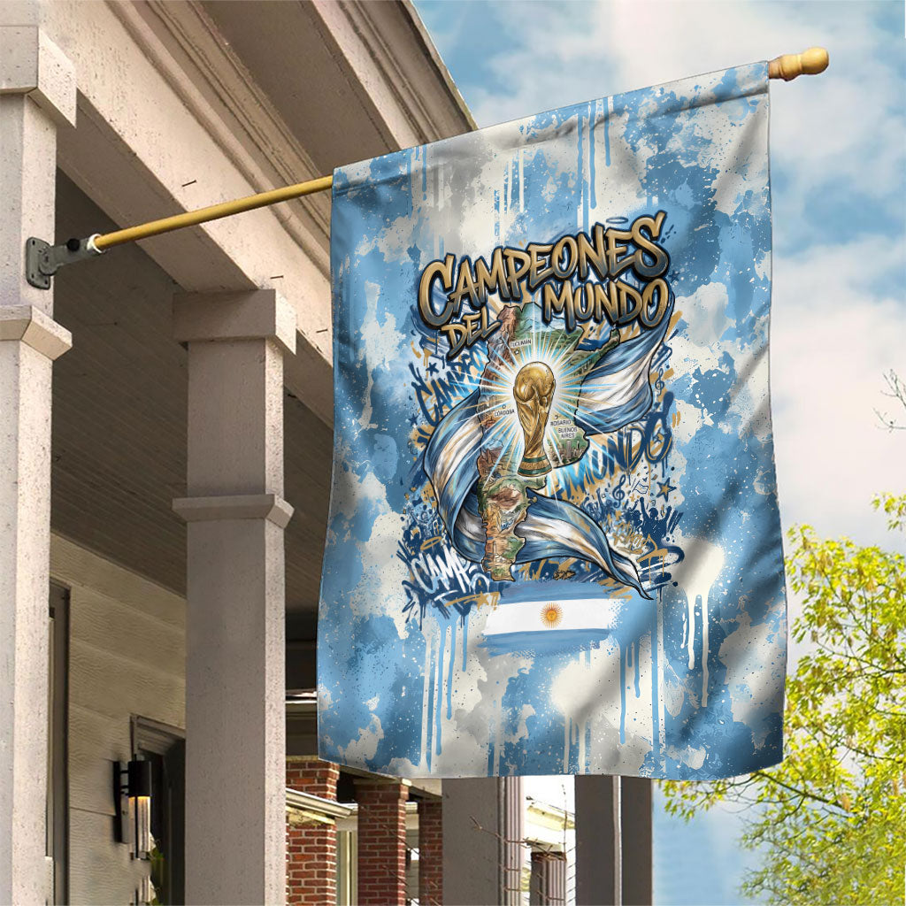 Argentina Football Campeones Del Mundo 2026 Garden Flag Champions Soccer Flag Watercolor Paint Drips Trophy