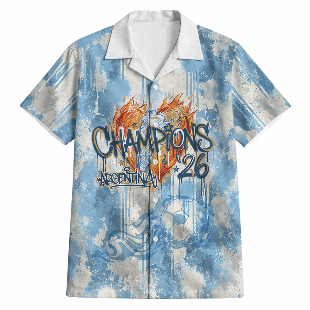 Argentina Football Campeones Del Mundo 2026 Hawaiian Shirt Champions Soccer Flag Watercolor Paint Drips Trophy