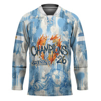 Argentina Football Campeones Del Mundo 2026 Hockey Jersey Champions Soccer Flag Watercolor Paint Drips Trophy
