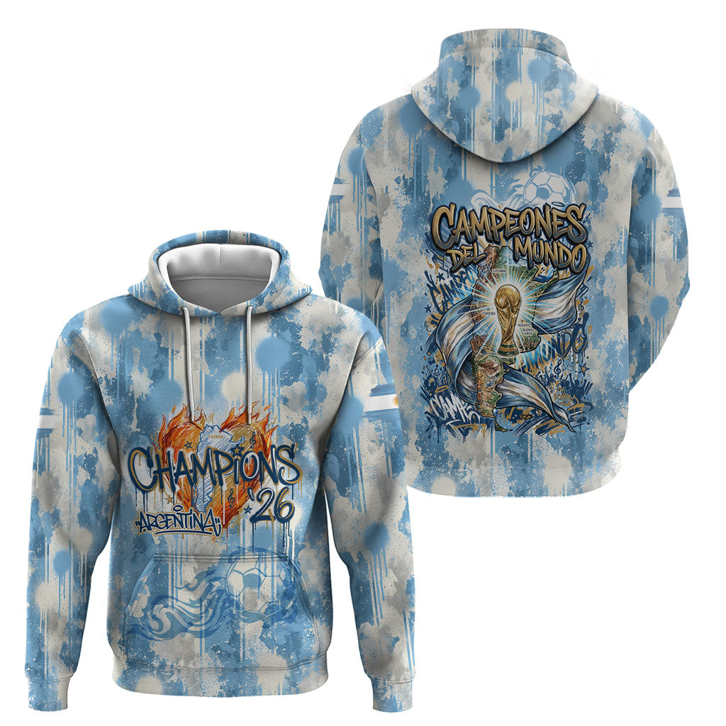 Argentina Football Campeones Del Mundo 2026 Hoodie Champions Soccer Flag Watercolor Paint Drips Trophy