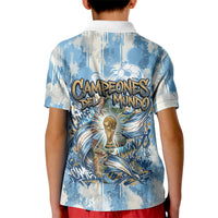 Argentina Football Campeones Del Mundo 2026 Kid Polo Shirt Champions Soccer Flag Watercolor Paint Drips Trophy