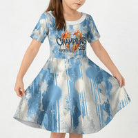 Argentina Football Campeones Del Mundo 2026 Kid Short Sleeve Dress Champions Soccer Flag Watercolor Paint Drips Trophy