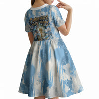 Argentina Football Campeones Del Mundo 2026 Kid Short Sleeve Dress Champions Soccer Flag Watercolor Paint Drips Trophy