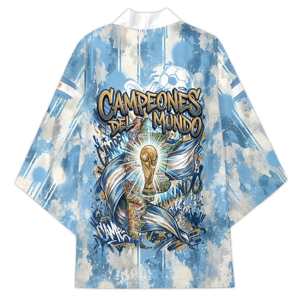 Argentina Football Campeones Del Mundo 2026 Kimono Champions Soccer Flag Watercolor Paint Drips Trophy