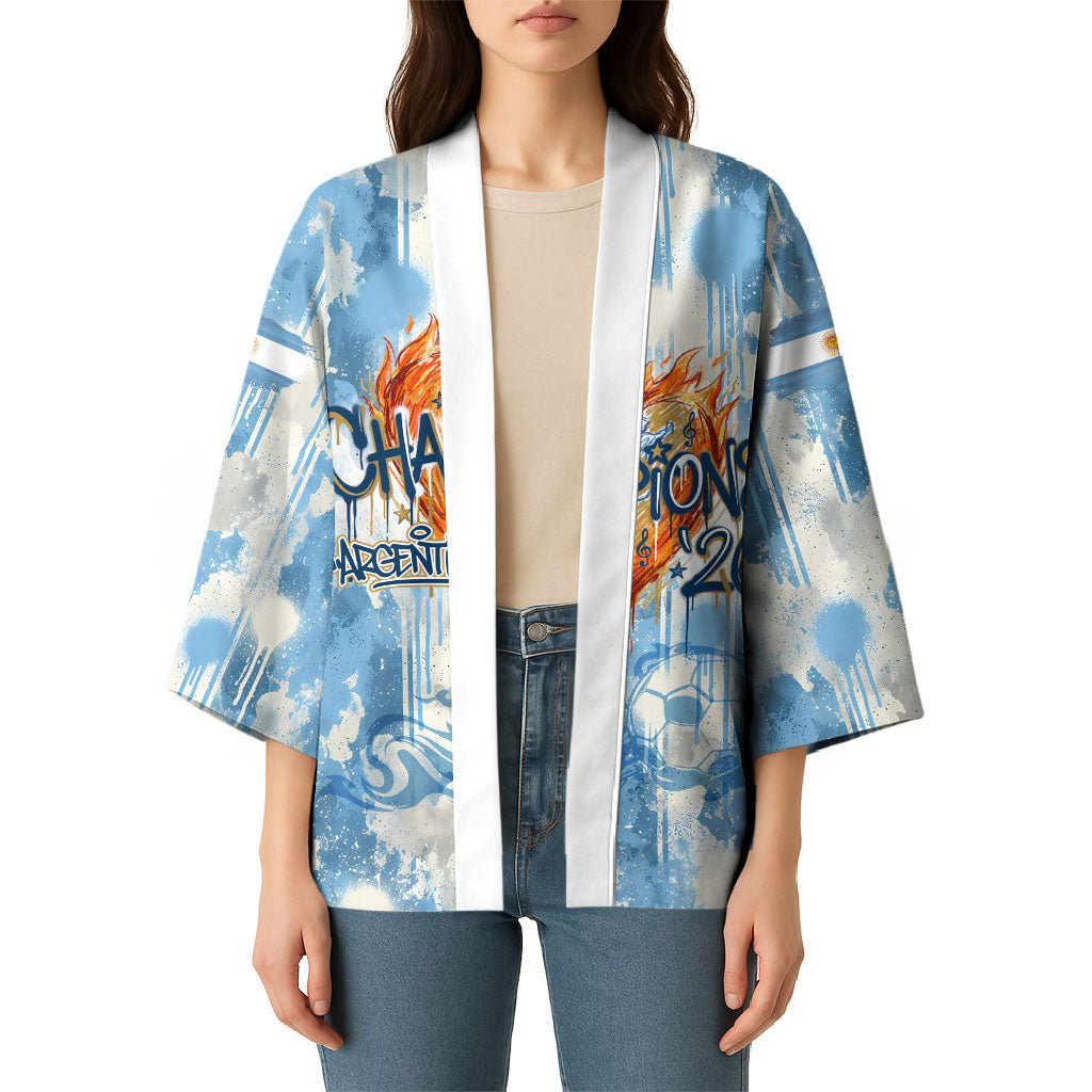 Argentina Football Campeones Del Mundo 2026 Kimono Champions Soccer Flag Watercolor Paint Drips Trophy