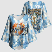 Argentina Football Campeones Del Mundo 2026 Kimono Sleeve Blouse Champions Soccer Flag Watercolor Paint Drips Trophy