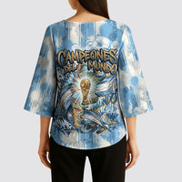 Argentina Football Campeones Del Mundo 2026 Kimono Sleeve Blouse Champions Soccer Flag Watercolor Paint Drips Trophy
