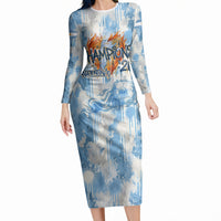 Argentina Football Campeones Del Mundo 2026 Long Sleeve Bodycon Dress Champions Soccer Flag Watercolor Paint Drips Trophy