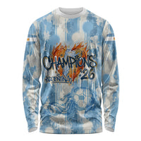 Argentina Football Campeones Del Mundo 2026 Long Sleeve Shirt Champions Soccer Flag Watercolor Paint Drips Trophy