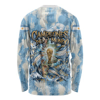 Argentina Football Campeones Del Mundo 2026 Long Sleeve Shirt Champions Soccer Flag Watercolor Paint Drips Trophy