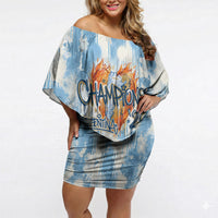 Argentina Football Campeones Del Mundo 2026 Off Shoulder Short Dress Champions Soccer Flag Watercolor Paint Drips Trophy