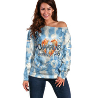 Argentina Football Campeones Del Mundo 2026 Off Shoulder Sweater Champions Soccer Flag Watercolor Paint Drips Trophy