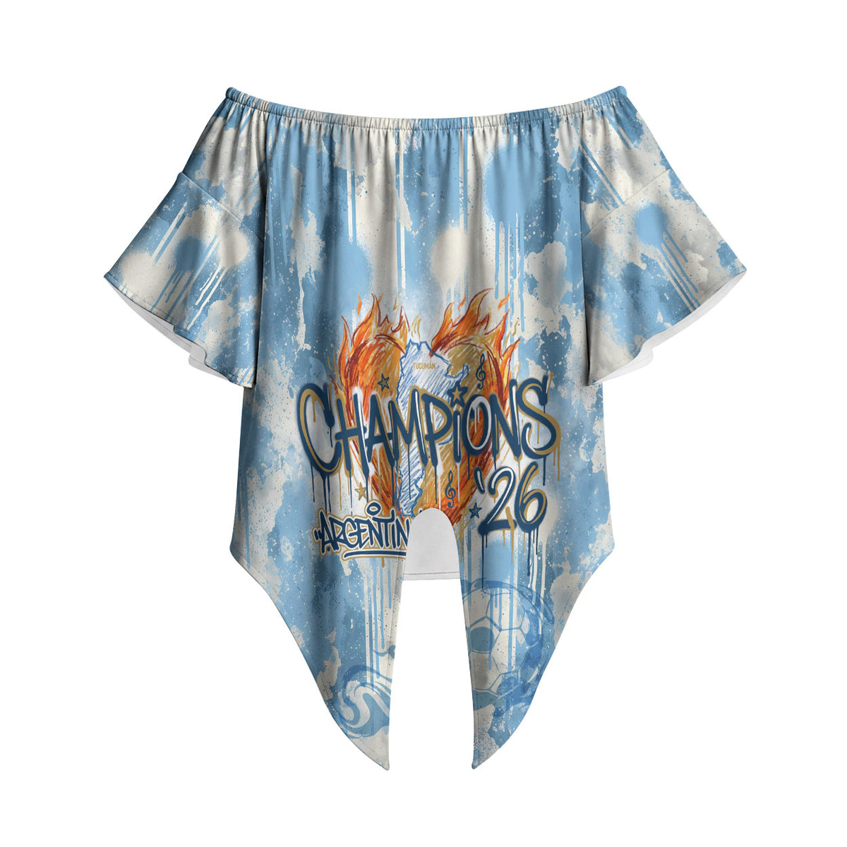 Argentina Football Campeones Del Mundo 2026 Off Shoulder Wrap Waist Top Champions Soccer Flag Watercolor Paint Drips Trophy