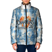 Argentina Football Campeones Del Mundo 2026 Padded Jacket Champions Soccer Flag Watercolor Paint Drips Trophy