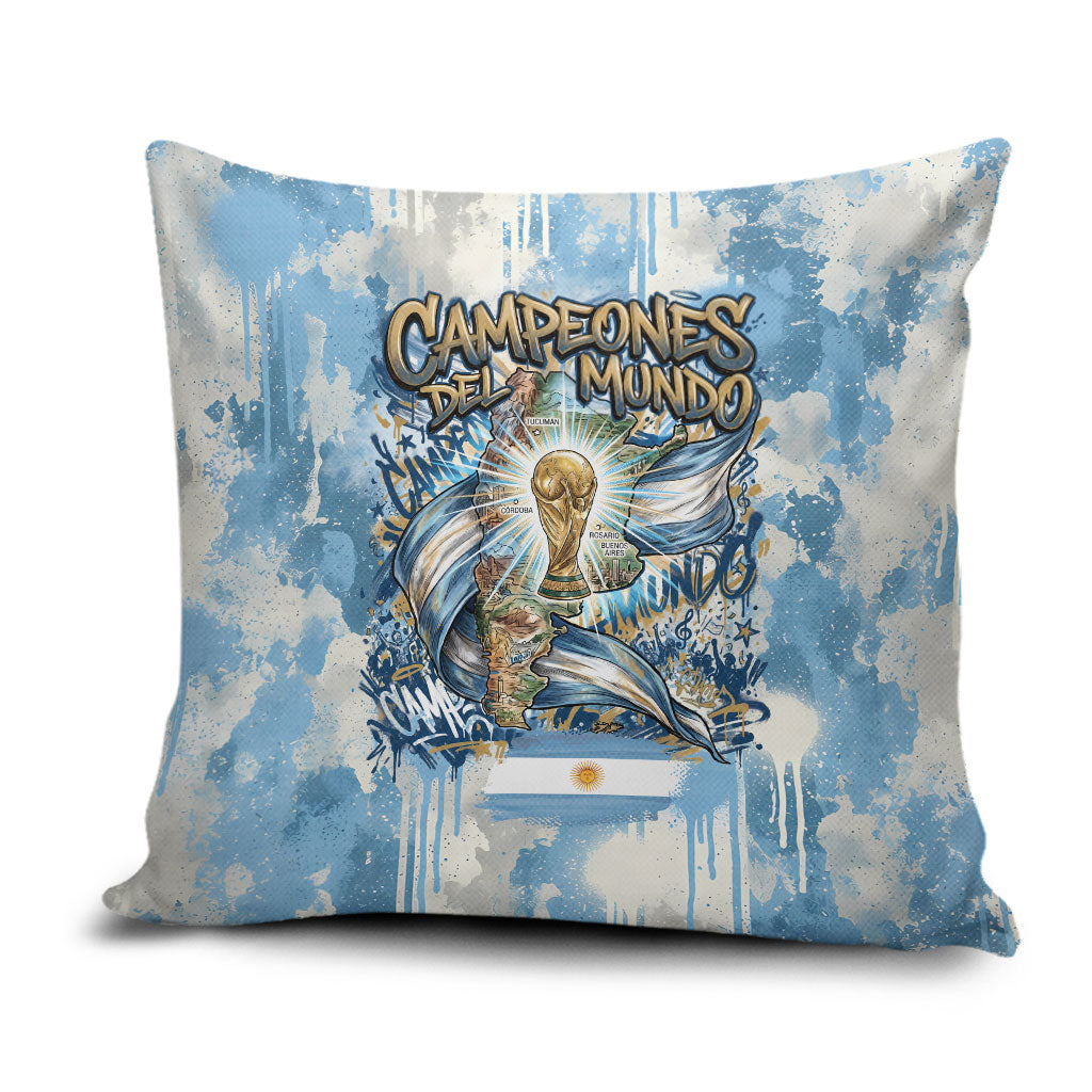 Argentina Football Campeones Del Mundo 2026 Pillow Cover Champions Soccer Flag Watercolor Paint Drips Trophy