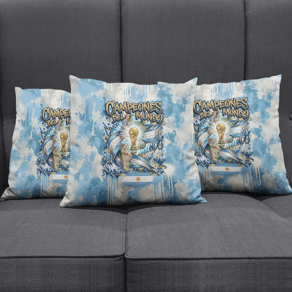 Argentina Football Campeones Del Mundo 2026 Pillow Cover Champions Soccer Flag Watercolor Paint Drips Trophy