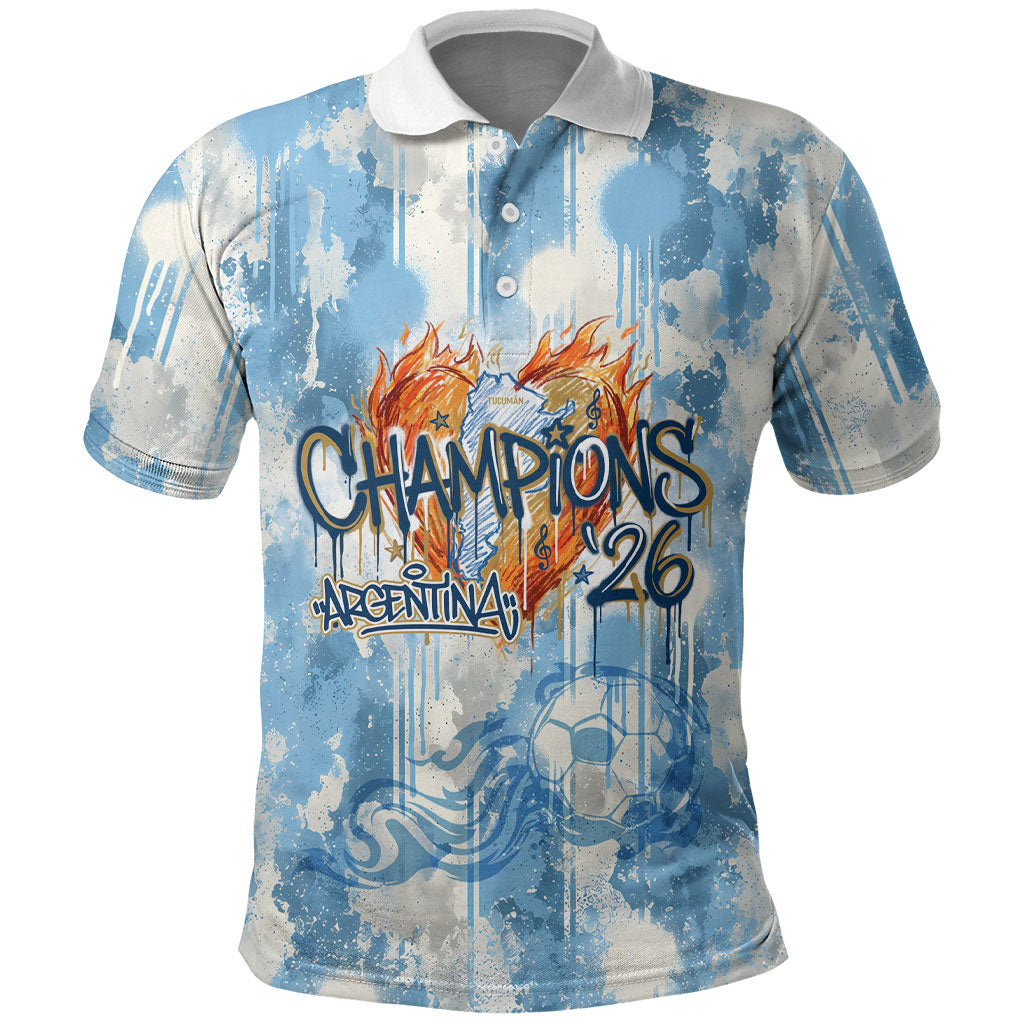 Argentina Football Campeones Del Mundo 2026 Polo Shirt Champions Soccer Flag Watercolor Paint Drips Trophy