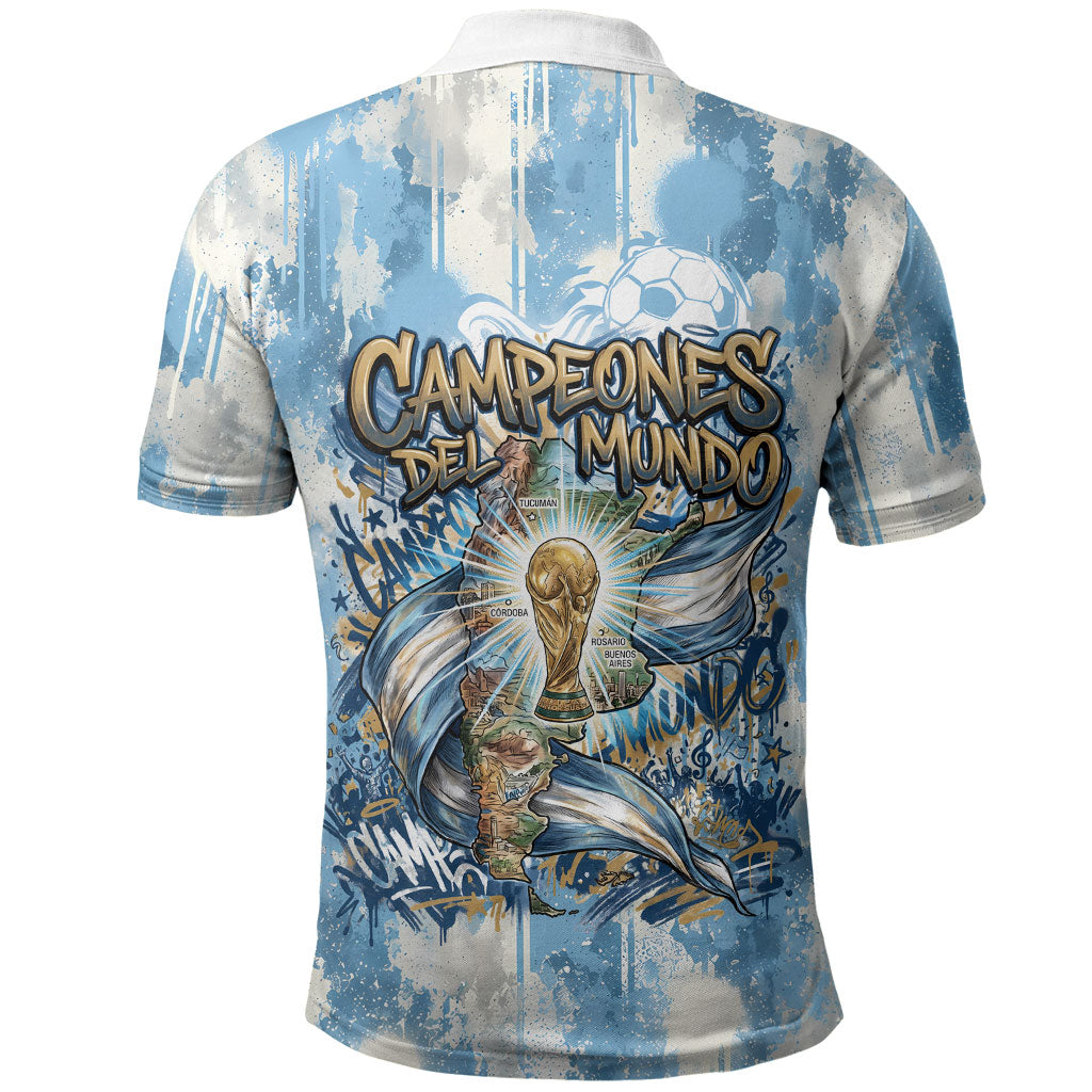 Argentina Football Campeones Del Mundo 2026 Polo Shirt Champions Soccer Flag Watercolor Paint Drips Trophy