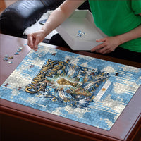 Argentina Football Campeones Del Mundo 2026 Puzzle Champions Soccer Flag Watercolor Paint Drips Trophy