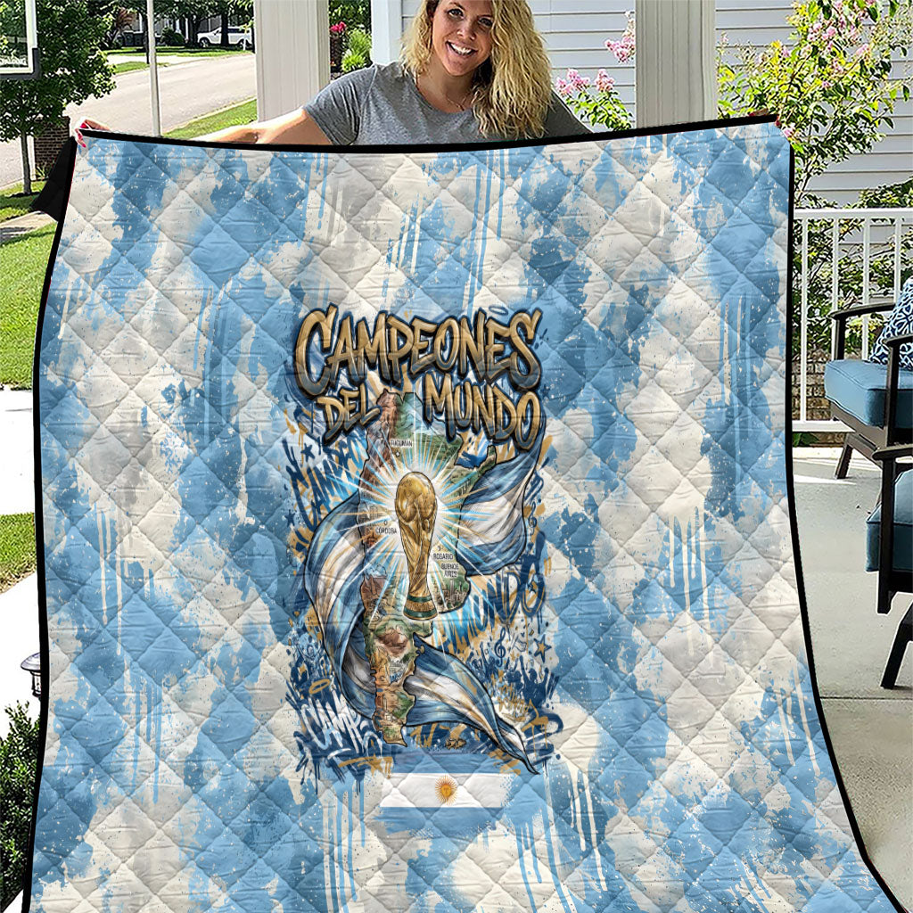 Argentina Football Campeones Del Mundo 2026 Quilt Champions Soccer Flag Watercolor Paint Drips Trophy