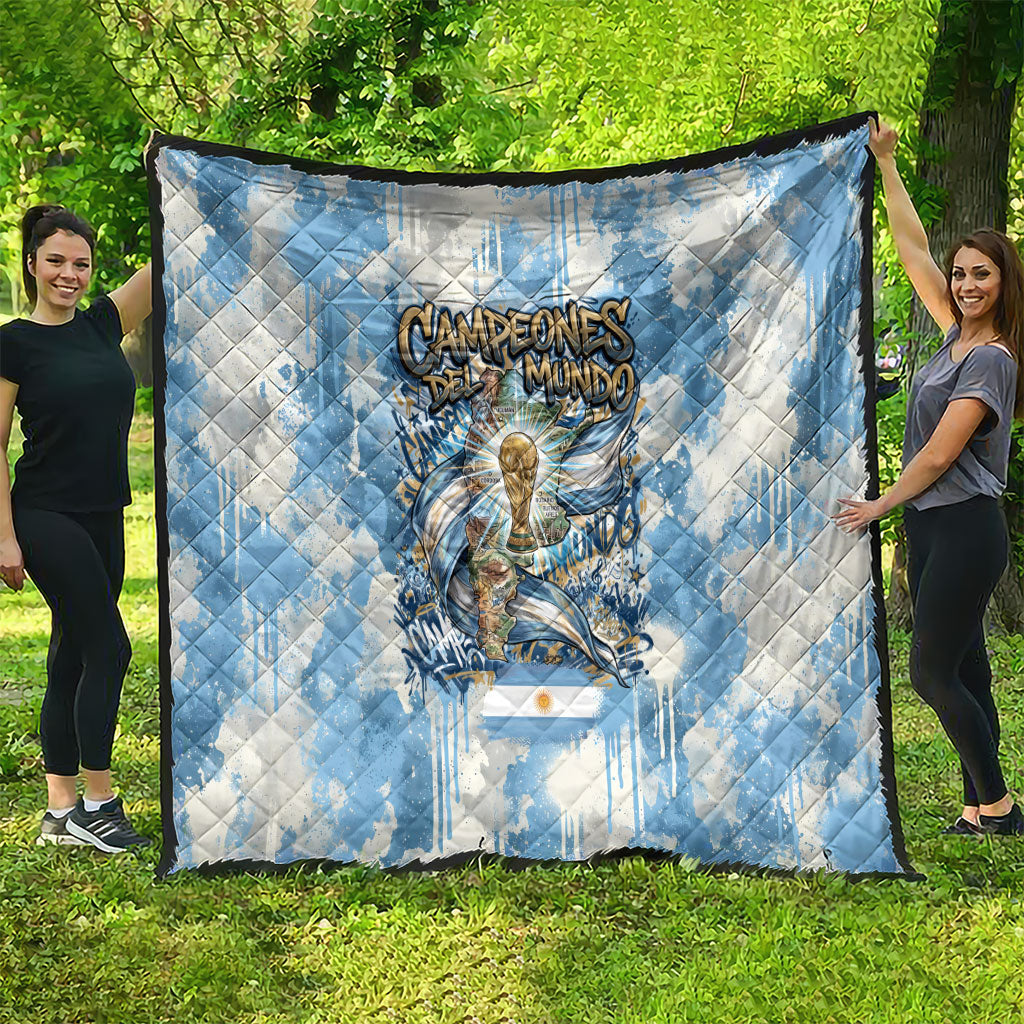 Argentina Football Campeones Del Mundo 2026 Quilt Champions Soccer Flag Watercolor Paint Drips Trophy