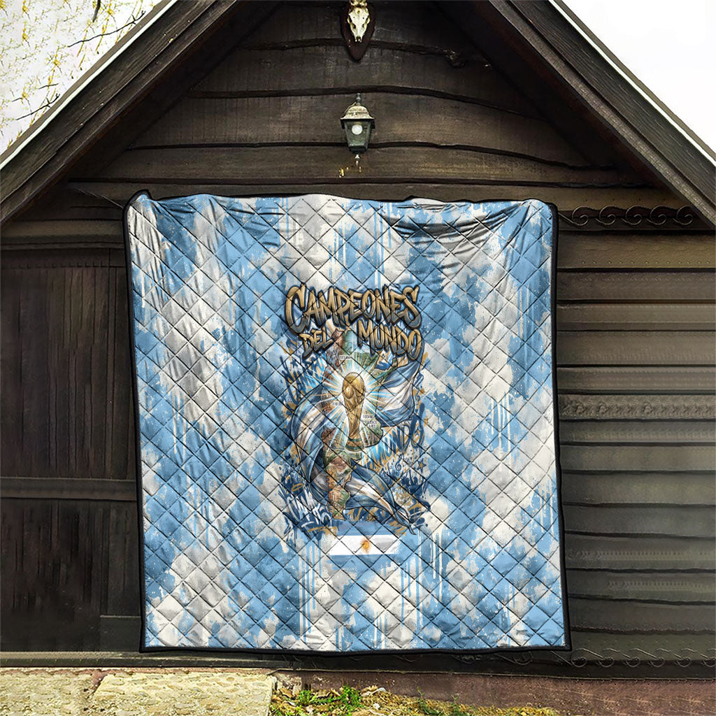 Argentina Football Campeones Del Mundo 2026 Quilt Champions Soccer Flag Watercolor Paint Drips Trophy