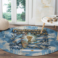 Argentina Football Campeones Del Mundo 2026 Round Carpet Champions Soccer Flag Watercolor Paint Drips Trophy
