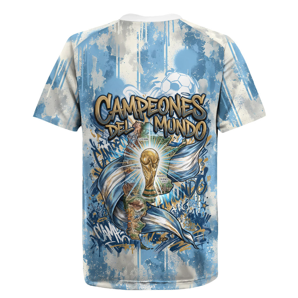 Argentina Football Campeones Del Mundo 2026 Rugby Jersey Champions Soccer Flag Watercolor Paint Drips Trophy