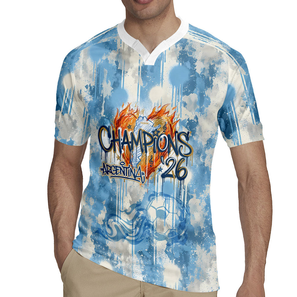 Argentina Football Campeones Del Mundo 2026 Rugby Jersey Champions Soccer Flag Watercolor Paint Drips Trophy