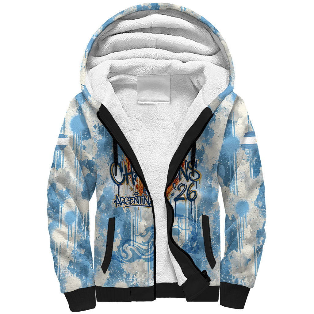 Argentina Football Campeones Del Mundo 2026 Sherpa Hoodie Champions Soccer Flag Watercolor Paint Drips Trophy
