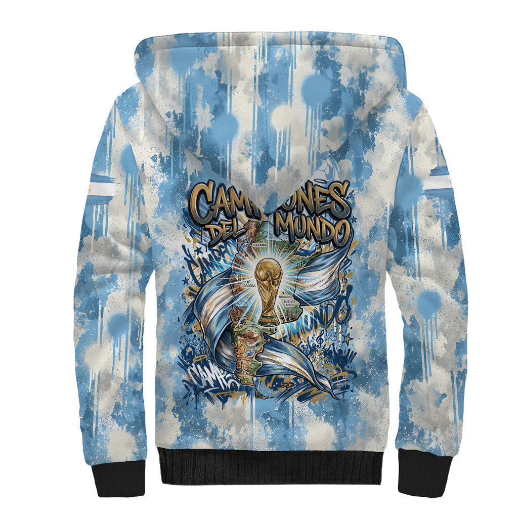 Argentina Football Campeones Del Mundo 2026 Sherpa Hoodie Champions Soccer Flag Watercolor Paint Drips Trophy