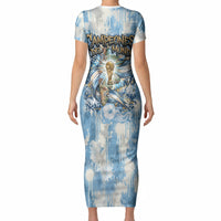 Argentina Football Campeones Del Mundo 2026 Short Sleeve Bodycon Dress Champions Soccer Flag Watercolor Paint Drips Trophy