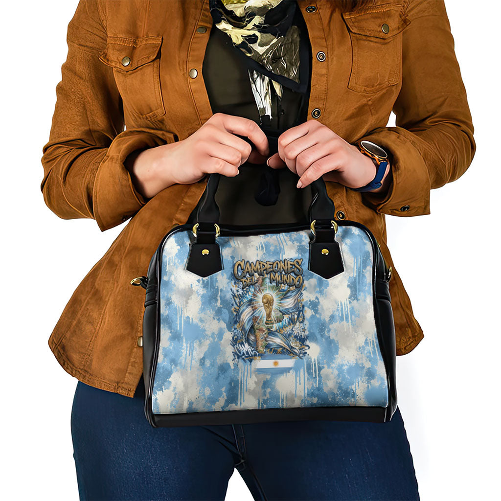 Argentina Football Campeones Del Mundo 2026 Shoulder Handbag Champions Soccer Flag Watercolor Paint Drips Trophy