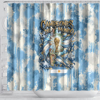 Argentina Football Campeones Del Mundo 2026 Shower Curtain Champions Soccer Flag Watercolor Paint Drips Trophy