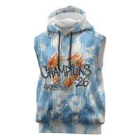 Argentina Football Campeones Del Mundo 2026 Sleeveless Hoodie Champions Soccer Flag Watercolor Paint Drips Trophy