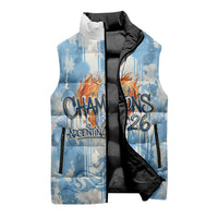 Argentina Football Campeones Del Mundo 2026 Sleeveless Puffer Jacket Champions Soccer Flag Watercolor Paint Drips Trophy
