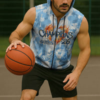 Argentina Football Campeones Del Mundo 2026 Sleeveless Zip Hoodie Champions Soccer Flag Watercolor Paint Drips Trophy