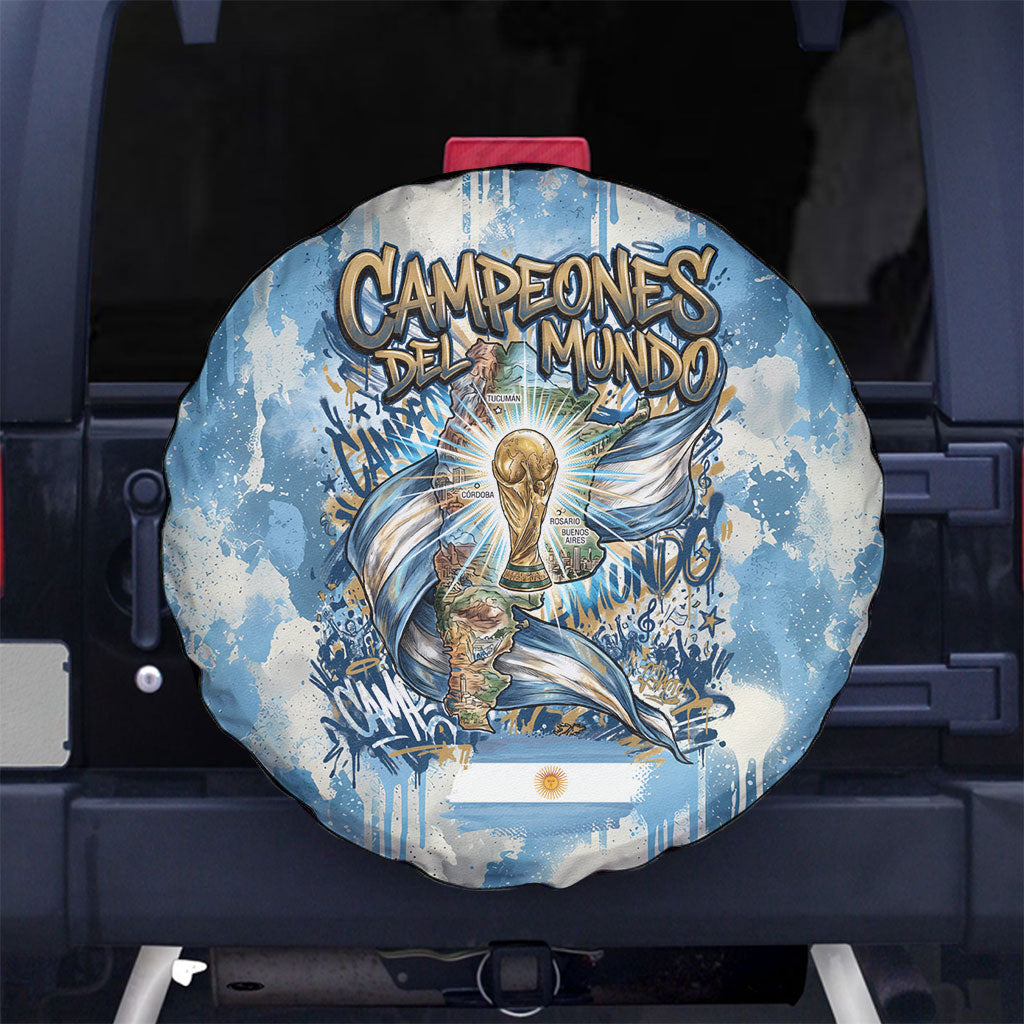 Argentina Football Campeones Del Mundo 2026 Spare Tire Cover Champions Soccer Flag Watercolor Paint Drips Trophy