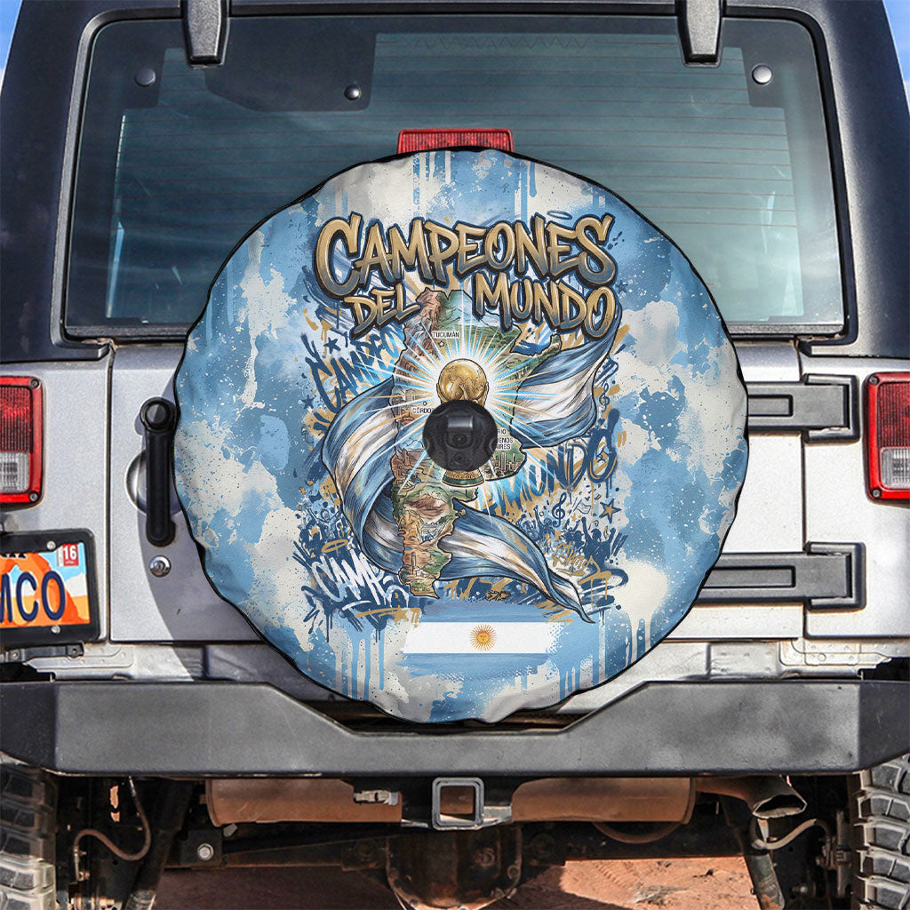 Argentina Football Campeones Del Mundo 2026 Spare Tire Cover Champions Soccer Flag Watercolor Paint Drips Trophy