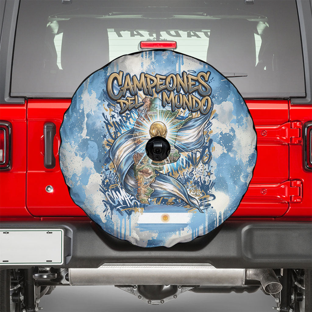 Argentina Football Campeones Del Mundo 2026 Spare Tire Cover Champions Soccer Flag Watercolor Paint Drips Trophy
