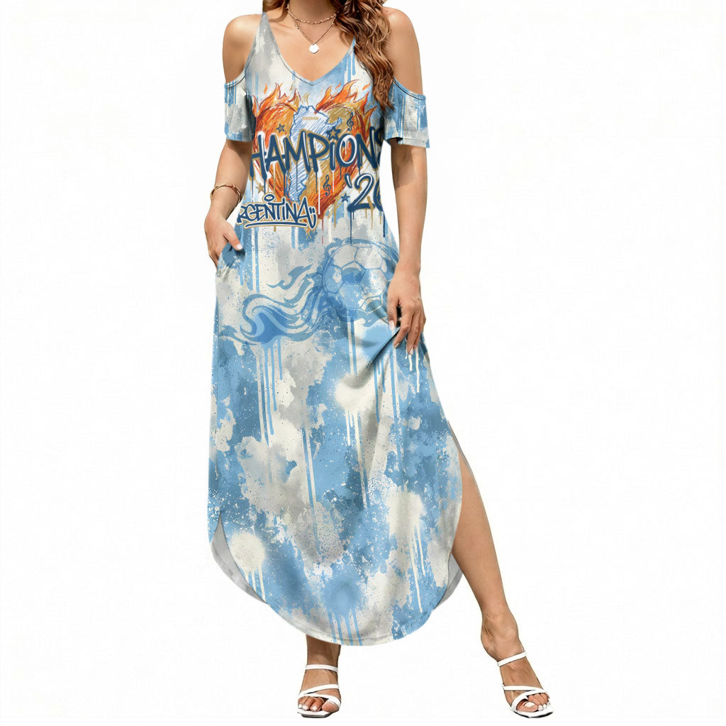 Argentina Football Campeones Del Mundo 2026 Summer Maxi Dress Champions Soccer Flag Watercolor Paint Drips Trophy
